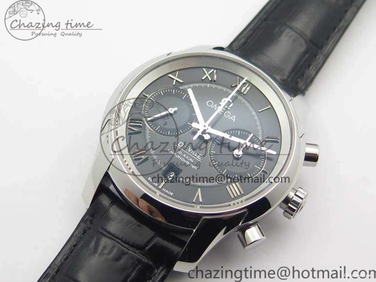 0812 De Ville Chronograph SS OMF 1:1 Best Edition Black Dial On Black Leather Strap A Fashionable 8109